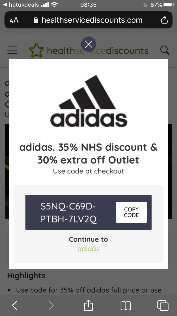 adidas discount code nhs