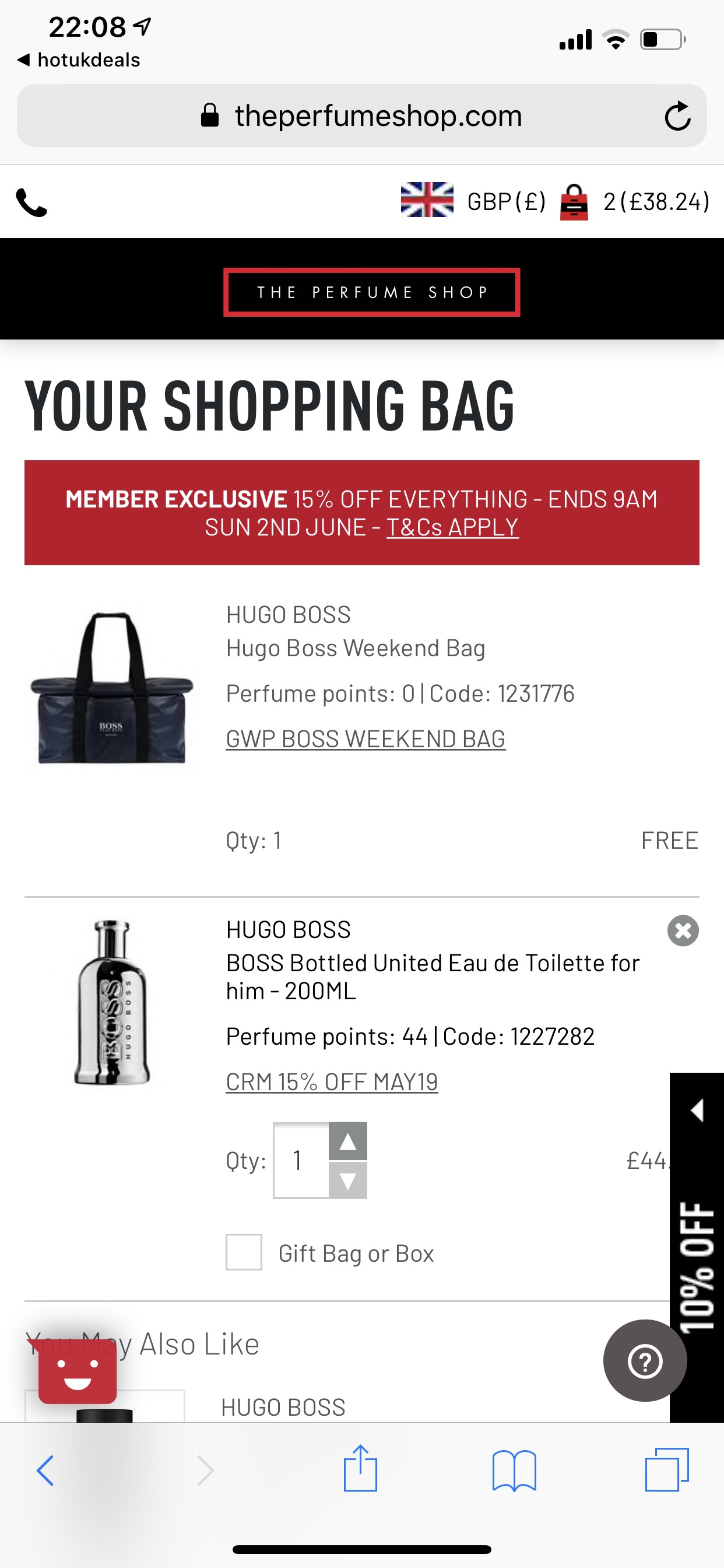 hugo boss aftershave with free weekend bag