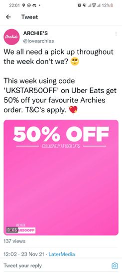 50% off up to £15 - min spend £15 (Select accounts u0026 locations 
