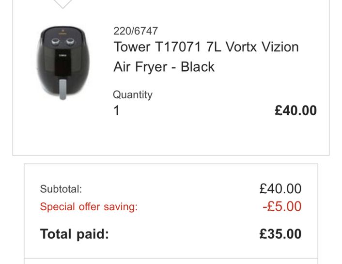 Buy Tower T17071 7L Vortx Vizion Air Fryer - Black