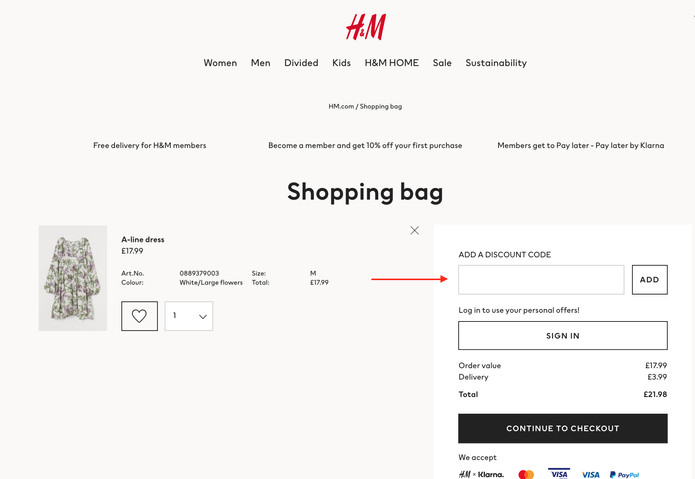Discount code h&m Words that