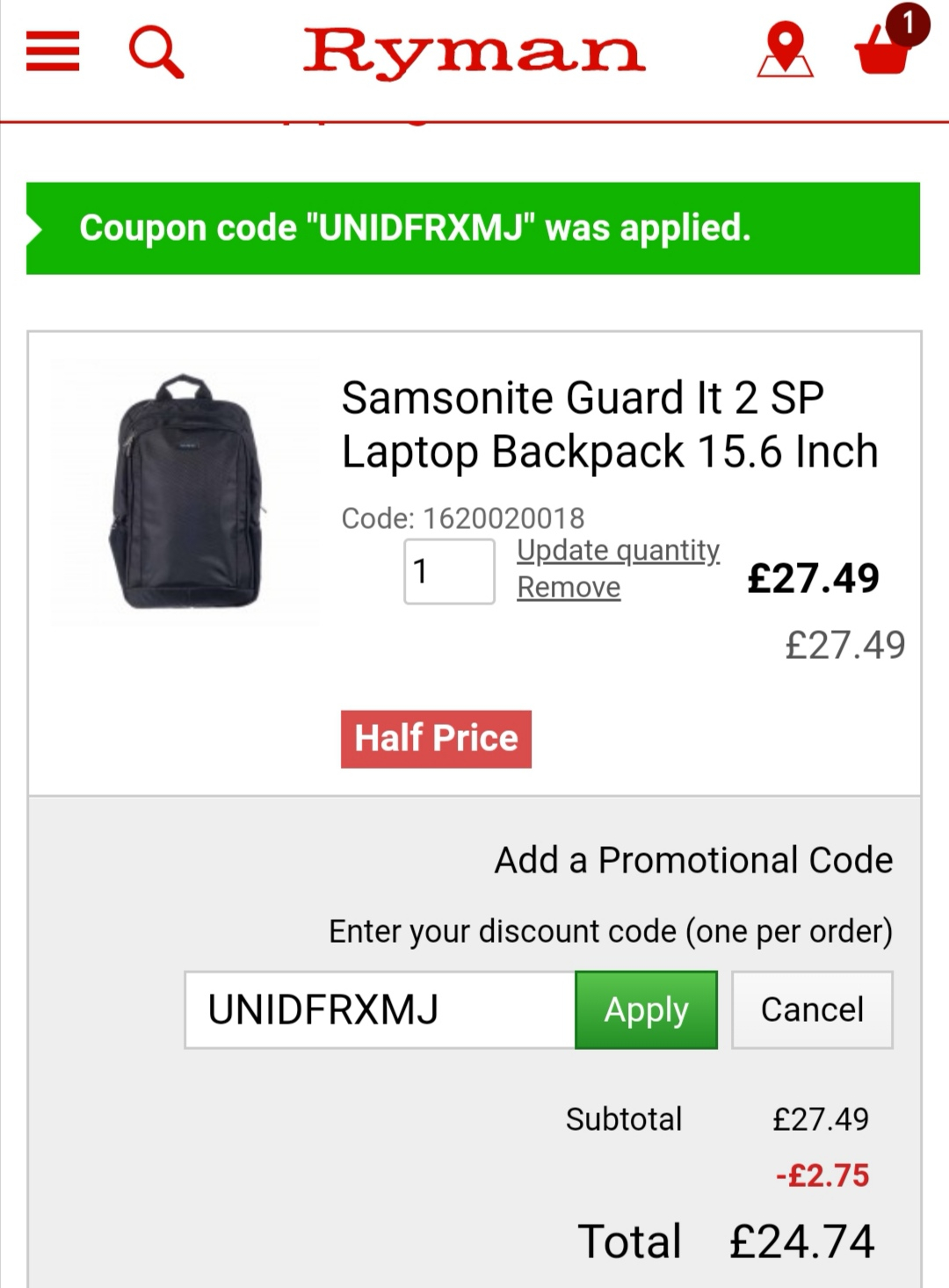 samsonite backpack ryman