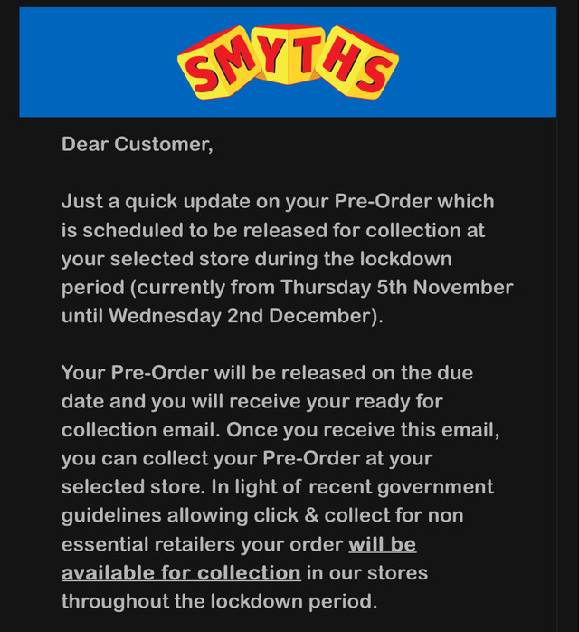 smyths pre order delivery