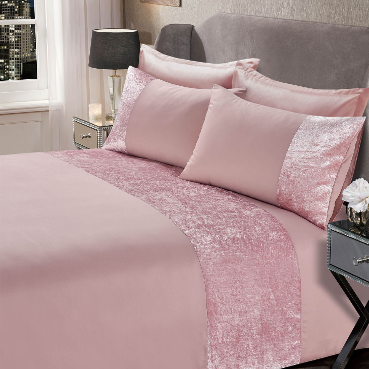 Sienna Crushed Velvet Band Duvet Set Blush Pink 7 99 Single