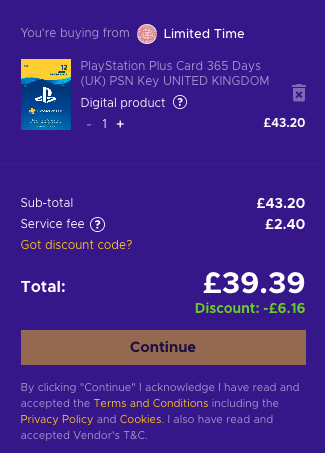 playstation plus 1 year discount code
