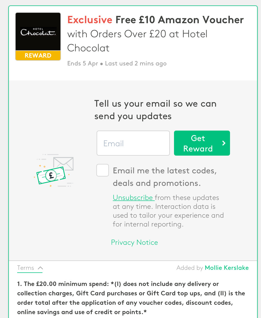 Free 10 Amazon Gift Card With Orders Over Free Delivery When Spending 30 Hotel Chocolat Through Vouchercodes Hotukdeals