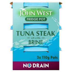 John West No Drain Fridge Pot Tuna Steak with a Little Brine 3 Pack 3x110g