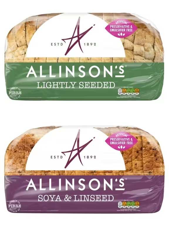 Allinson's Soya and Linseed Sliced / Lightly Seeded Bread 750g (Nectar Card Price)