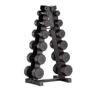 Centr 210lbs (95kg) Rubber Dumbbell Set with Weight Rack