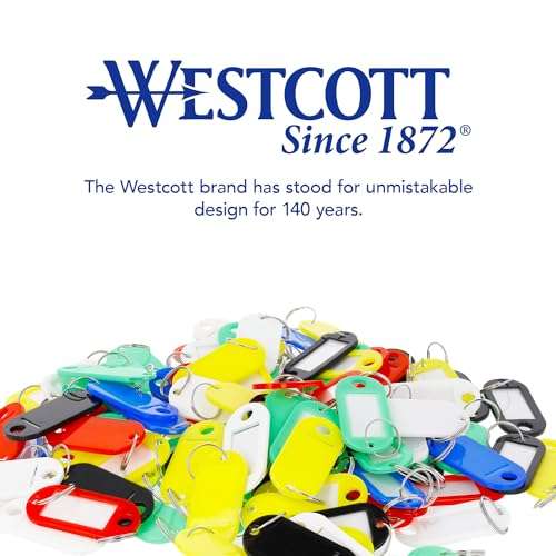Westcott Key Tags 4 Pieces | 4 Pack of Robust Tags for Labelling Keys with Exchangeable Labels | with Metal Ring and in Four Colours