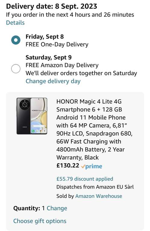 HONOR Magic 4 Lite 4G Smartphone 6 + 128 GB Android 11 Mobile Phone with 64 MP Camera, 6,81” 90Hz LCD, Snapdragon 680 Used - Like New