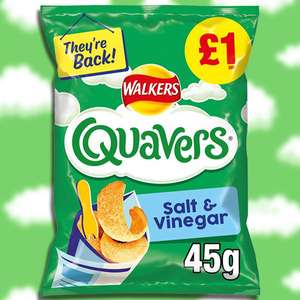 15 x Walkers Quavers Salt & Vinegar Flavour Snacks 45g Crisps Packs (Best Before 18/06/2022) £6 +£1 delivery @ Yankee Bundles
