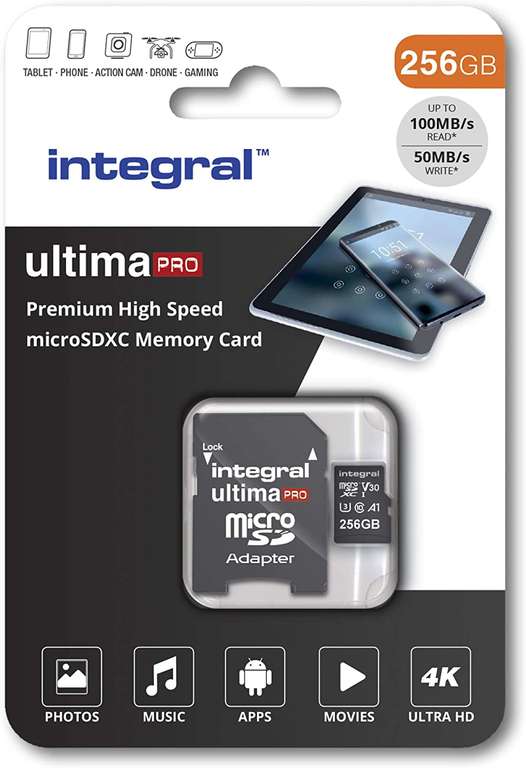 Integral 256GB Micro SD Card V30 C10 U3 UHS-I A1