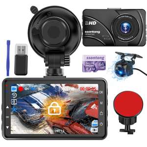 Dash Cam Front and Rear, Dash Cam Dual 1080P FHD Dashcam W/ 64GB Card Dash Cam 170°Wide Angle - W/ Voucher Sold by ssontong dash cam / FBA
