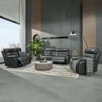 Fletcher Dark Grey Leather Power Reclining Large 2 Seater Sofa with Power Headrest