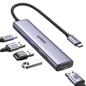 UGREEN USB C Hub, 5-in-1 with 100W Power Delivery, 4K(30Hz) HDMI, 3 USB-A Data Ports (using code, Free UK Mainland delivery)