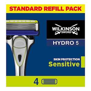 Wilkinson Sword - Hydro 5 Skin Protection Sensitive Razor For Men, Hyderating Gel & Precision Trimmer, Pack of 4 Blade Refills - £6.60 S&S