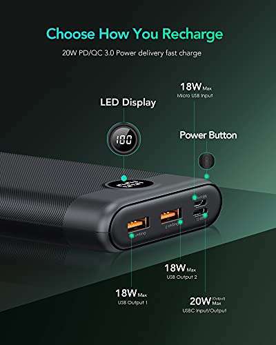 Charmast Power Bank 30000mAh, 20W Power Delivery QC 3.0 USB C Battery Pack Quick Charge - Sold by Chen Ying Ke Ji (lightning deal)