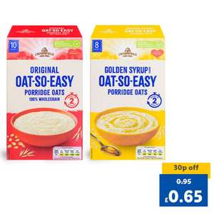 Crownfield oat so easy porridge oat sachets 10 original / 8 golden syrup 65p with app
