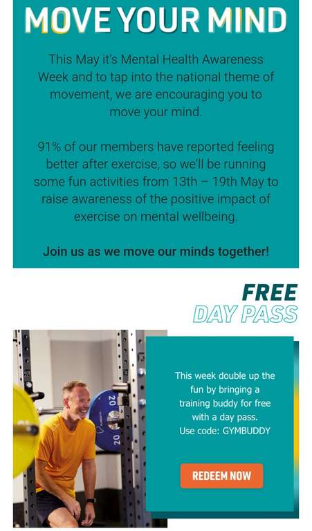 Free Day Pass w/code - Move Your Mind - Mental Health Awareness Week