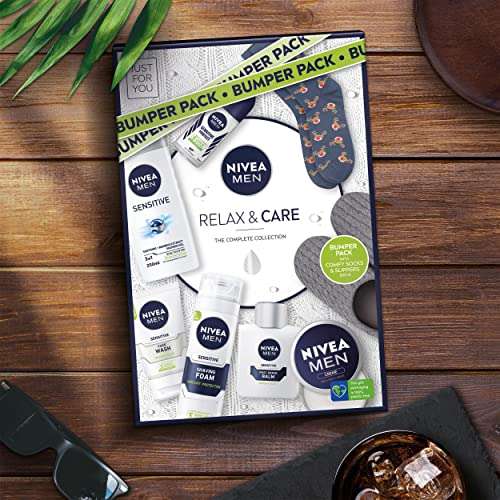 NIVEA MEN Relax & Care Gift Set (8 Pieces) includes slippers & socks £18.30 @ Amazon