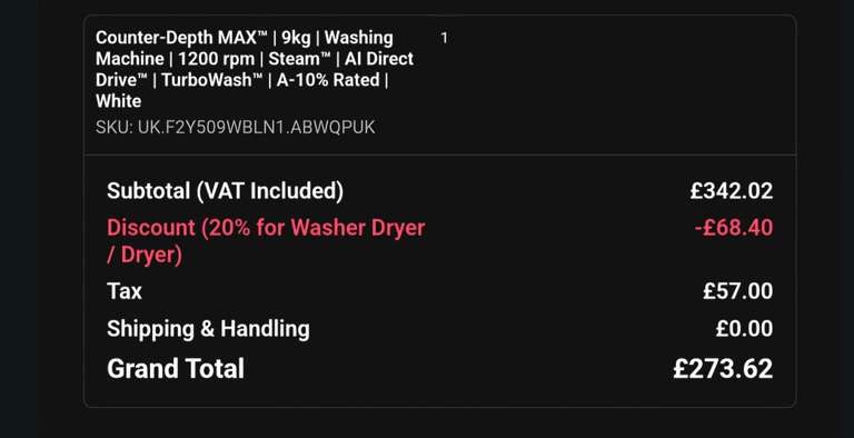 Counter-Depth MAX | 9kg | Washing Machine | 1200 rpm | Steam | AI Direct Drive | TurboWash - With LG Sign-up & Using 20% PerkBox code