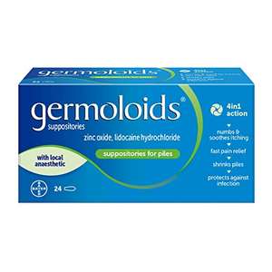 Germoloids Haemorrhoid Treatment Suppositories, 24 Pack - Fast-Acting Pain Relief with Anaesthetic, 55g - £3.74 with Max S&S