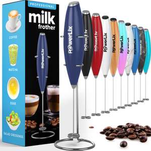 PowerLix electric Milk Frother Handheld Whisk 19000rpm, Coffee Latte, Cappuccino, Hot Chocolate w/voucher Sold by Ultra Clarity Cables FBA