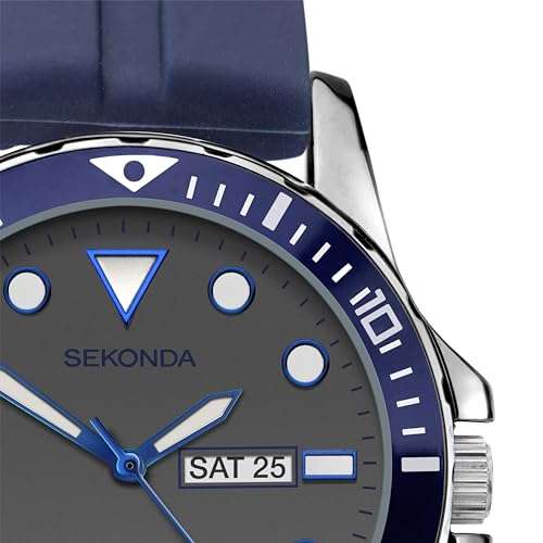 Sekonda Balearic Mens 44mm Quartz Watch with Analogue Day/Date Display, and Rubber Strap