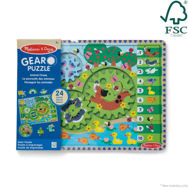 Melissa & Doug Wooden Animal Chase Jigsaw Spinning Gear Puzzle – 24 Pieces
