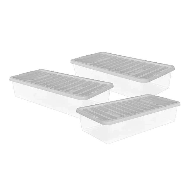 42L Grey Underbed Storage Boxes - Pack of 3 + Free Collection