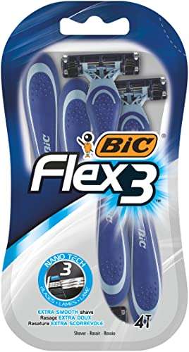 BIC Flex 3, Triple Blade Razor Blades for Men, With Moving Blade Heads for a Close and Soft Shave, Pack of 4 (MOQ 2) - £2ea @ Amazon