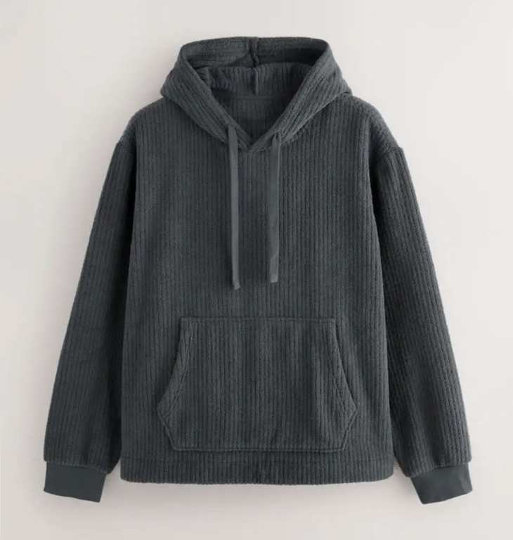 Next Men's Slate Grey Borg Fleece Ribbed Texture Hoodie - sizes XS - 2XL - free click and collect