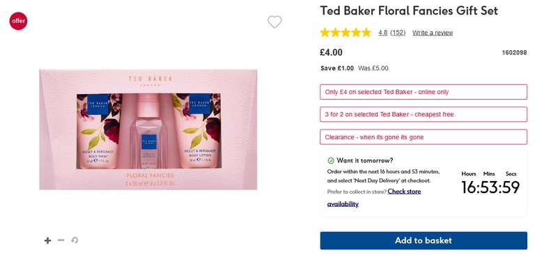 3 x Ted Baker Floral Fancies Gift Sets (£4 Each & 3 for 2) - £1.50 C&C/Free on £15 Spend