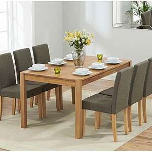 Ex-display Oxford 150cm Solid Oak Dining Table with 6 BROWN Mia Fabric Chairs £269.10 with code (£35 delivery) @ Oak Furniture Superstore