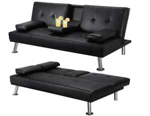 Yaheetech Click Clack Sofa Bed Faux Leather 3 Seater Sofa Couch With Cup Holders - Yaheetech UK FBA