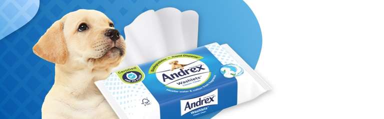 Andrex Classic Clean Washlets - 12 Packs - Flushable Toilet Tissue Wet Wipes with Micellar Water - £10.80 / £10.26 Subscribe & Save @ Amazon