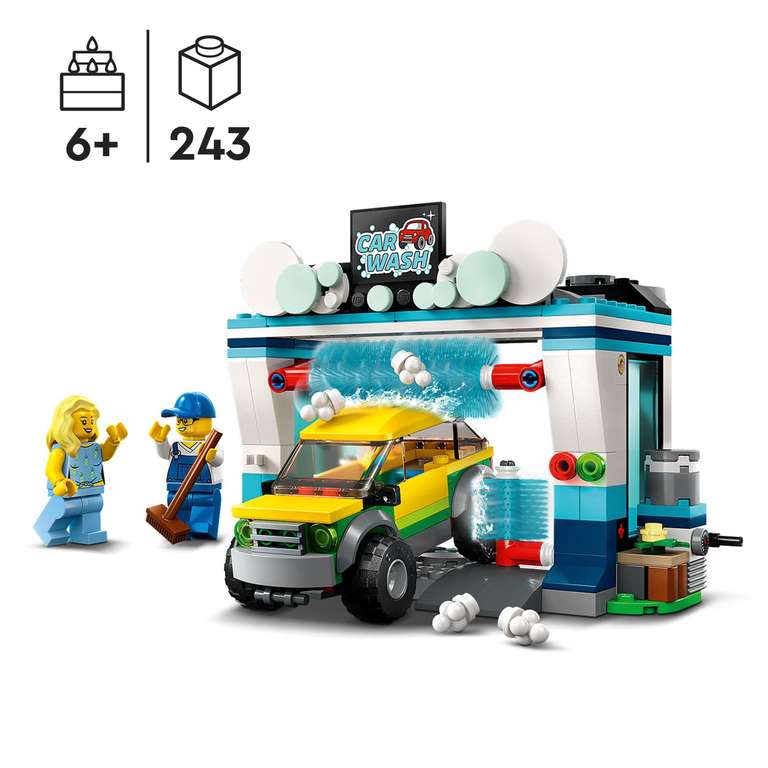 LEGO City Carwash Set with Spinnable Washer Brushes, Vehicle and 2 Minifigures 60362