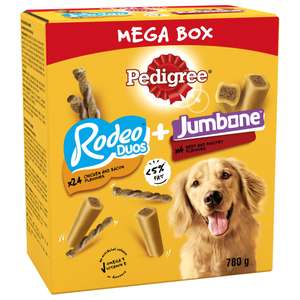 Pedigree Multipack Mega Box with 24 Rodeo Duos Chicken & Bacon + 4 Jumbone Beef & Poultry Flavour, Dog Treat Snacks (£5.52 - £5.84 with S&S)