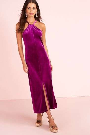 Purple Velvet Halter Neck Maxi Dress - Size 14 £8 + Free Collection @ Next