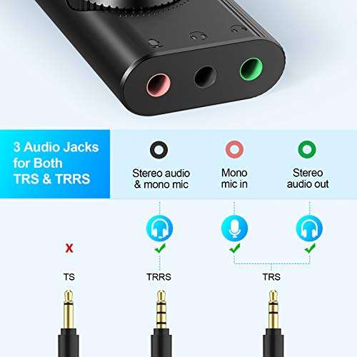 TechRise USB Sound Card, USB to 3.5mm Headphone Audio Interface - Upoint FBA