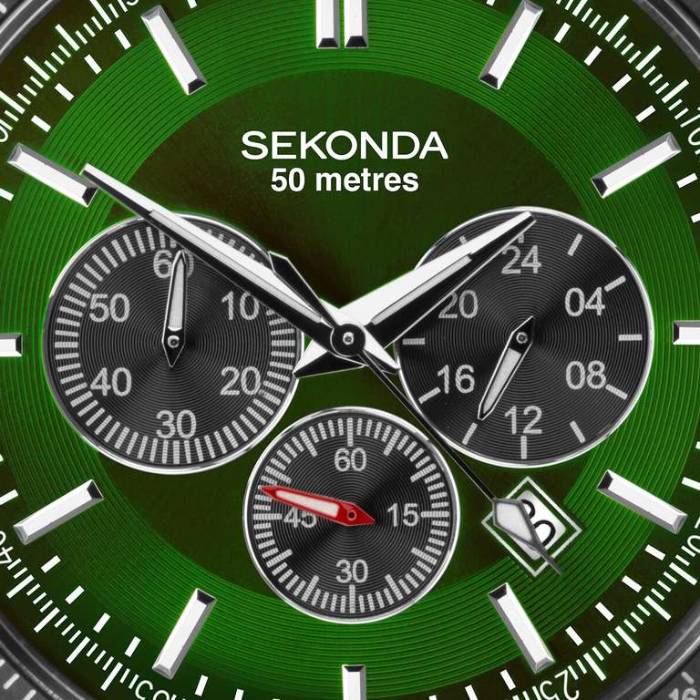 Sekonda Velocity Men's Chronograph Leather Strap Watch - Green or Blue - With 2 Year Guarantee - Use Code