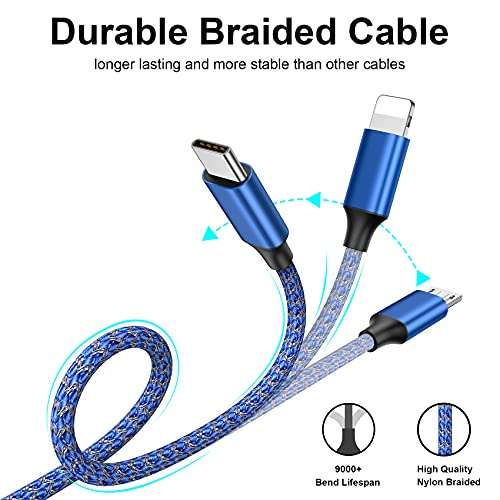 Multi Charger Cable, 3 in 1 Charger Cable [1.2M] Multiple USB Cable Nylon Braided with Micro USB - £5.09 - Sold by GIANAC / FBA