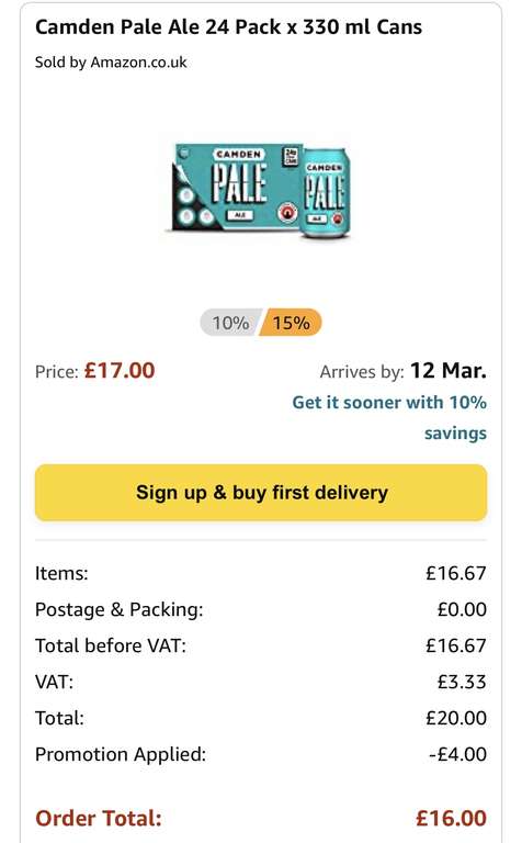 24x Camden Pale Ale (330ml cans) £20 @ Amazon