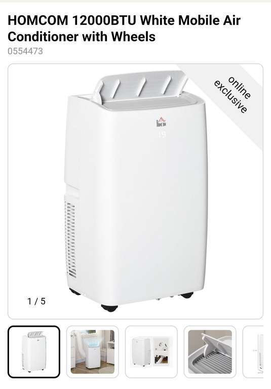 HOMCOM 12000BTU White Mobile Air Conditioner with Wheels £58 + £4.99 delivery @ Wilkos