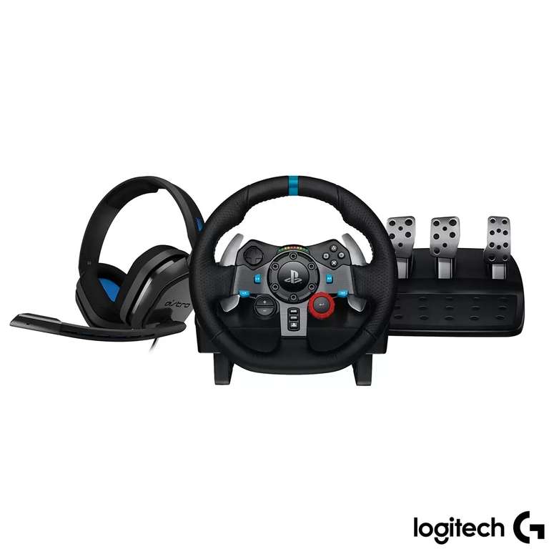 Logitech G29 Driving Force Gaming Steering Wheel & Pedal with ASTRO Gaming A10 Wired Gaming Headset. Compatible with PS4 & PS5