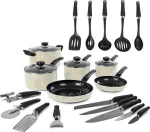 Morphy Richards Equip 20 Piece Cookware Set (4 Pots + 2 Saucepans + 14 Utensils), Cream, Aluminium - £49.95 @ Amazon