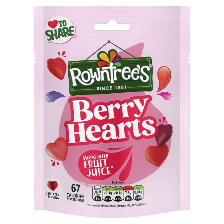 Rowntree's Berry Hearts - Heart-Shaped Fruity Flavoured Sweets Sharing Bag - 115g £0.90 s&s