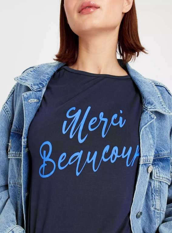 Navy Merci Beaucoup Graphic T-Shirt - Selected sizes - Free click and collect