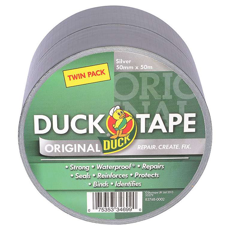 Duck Tape Original Silver (Twin Pack) 50mm x 50m - £4.45 (Free Collection) @ City Plumbing